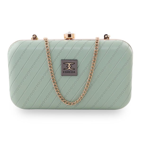 ESBEDA Pista Green Color Line Texture Box Clutch For Women