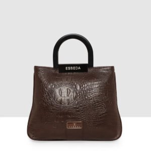 ESBEDA Brown Color Croco Textured Top Handle Handbag For Women